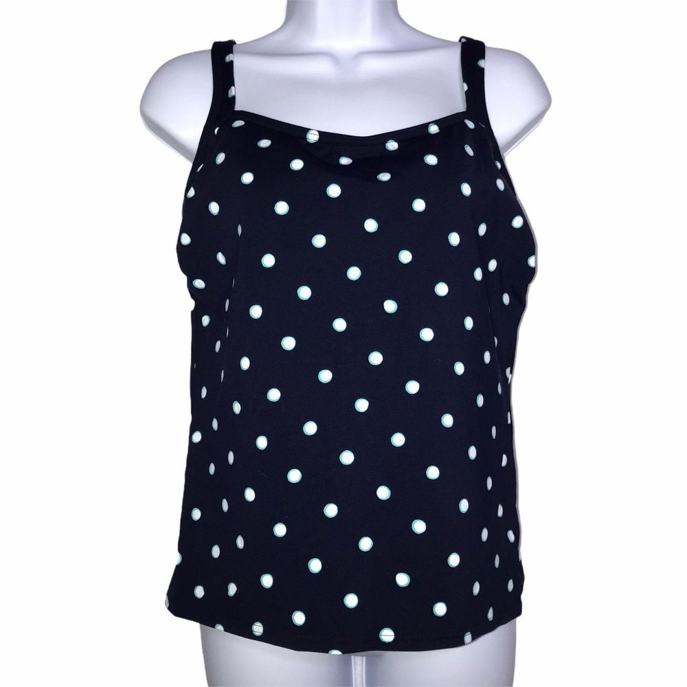 Lands' End Blue Polka Dot Lined Tankini Top 6L - Picture 1 of 8